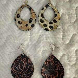 Boutique Handmade Leather and Cowhide Chic Animal and Floral Print Earrings Set